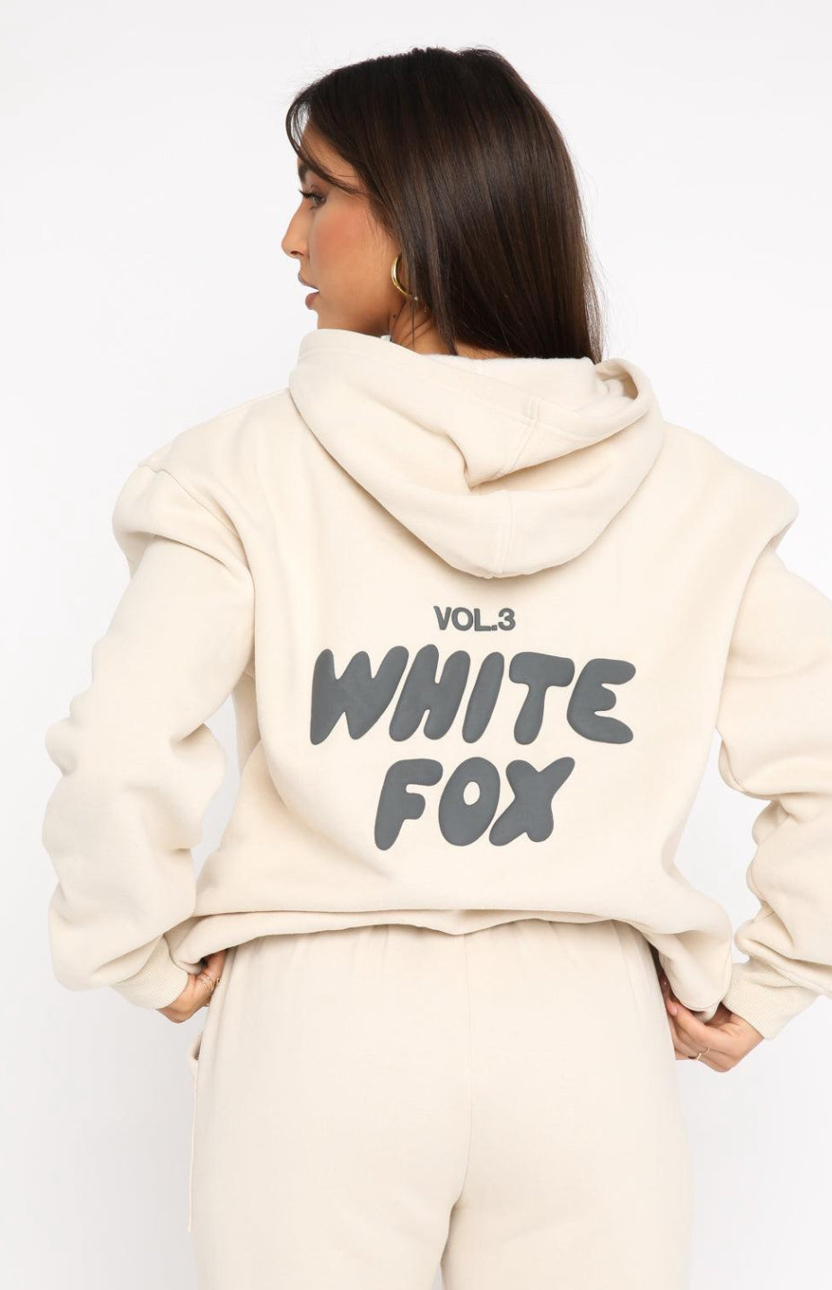 White Fox Hoodie Sweatpants SET Apricot