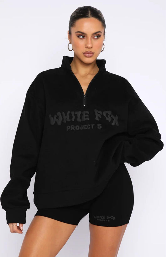 White Fox Project 5 Zip Front Sweater Ink